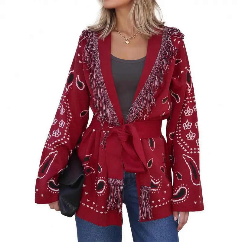 The same wrap cardigan in wine red