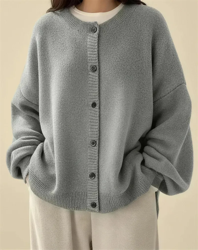 Classic button front cardigan in grey, buttoned