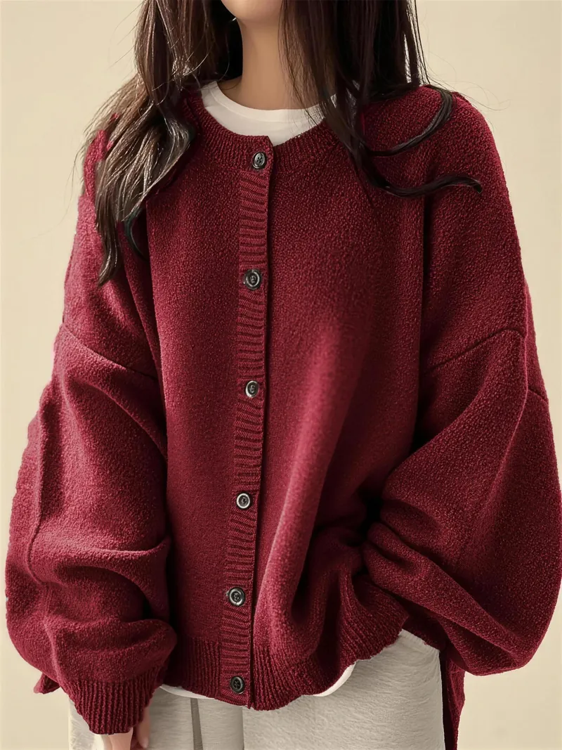 The same cardigan in burgundy
