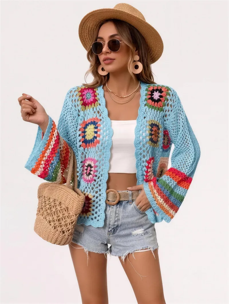 Granny square crochet cardigan in sky blue