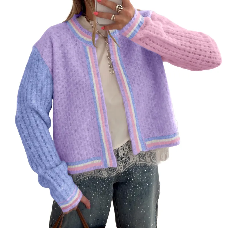 Patchwork sleeve cardigan in wisteria