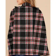 Plaid Cape Poncho, black and white tartan, back
