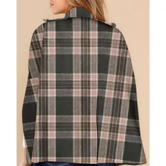 Plaid Cape Poncho, pink tartan, back