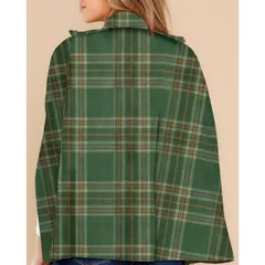 Plaid Cape Poncho, green tartan, back