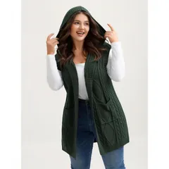 Hooded cable knit vest, dark green