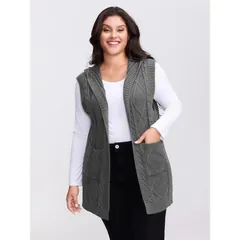 Hooded cable knit vest, dim gray