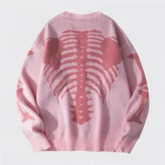 Skeleton button cardigan, pink, back view with the spine