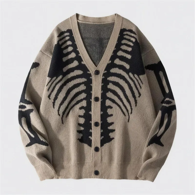 The skeleton cardigan in the khaki colourway