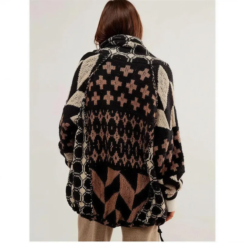 Back view of the oversized jacquard cardigan