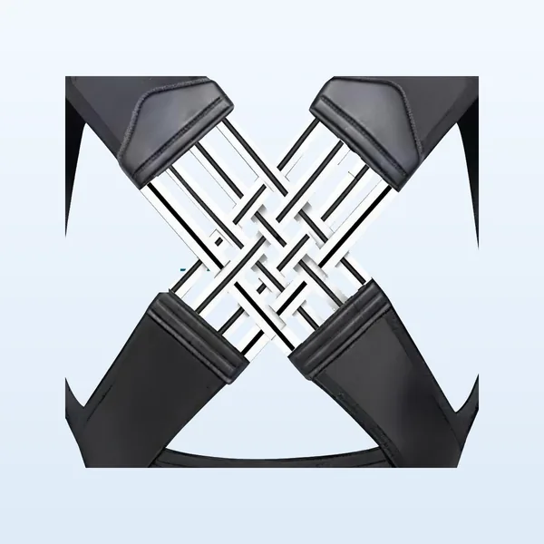 Close view of the cross back strap system that draws the shoulders up and back