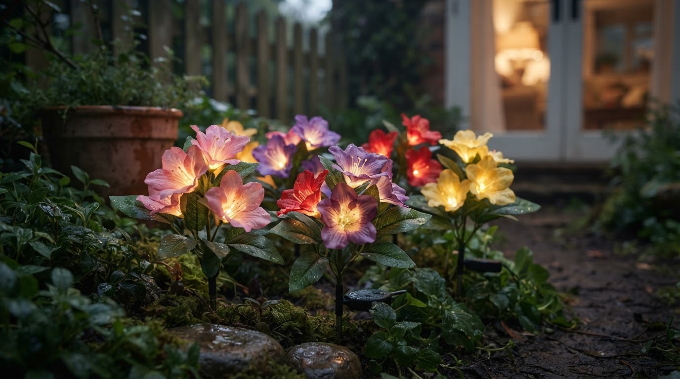 What makes realistic solar flower stakes look authentic?