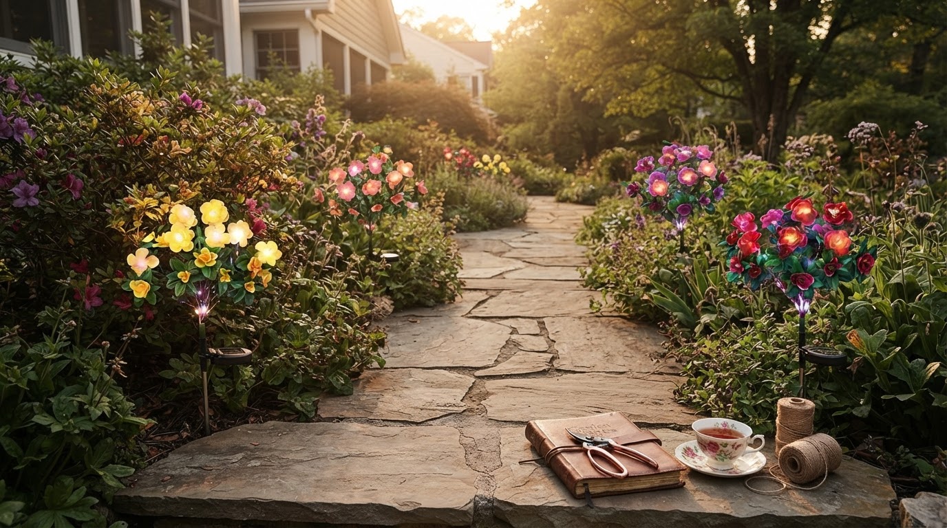 Solar Azalea Lights Framework for Floral Walkway Lighting