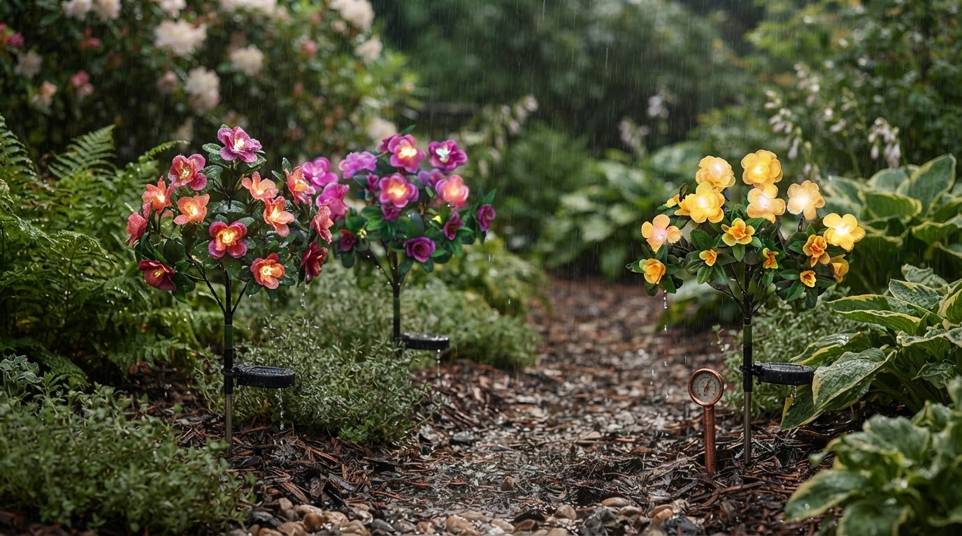 Are Solar Azalea Lights waterproof for garden stakes?