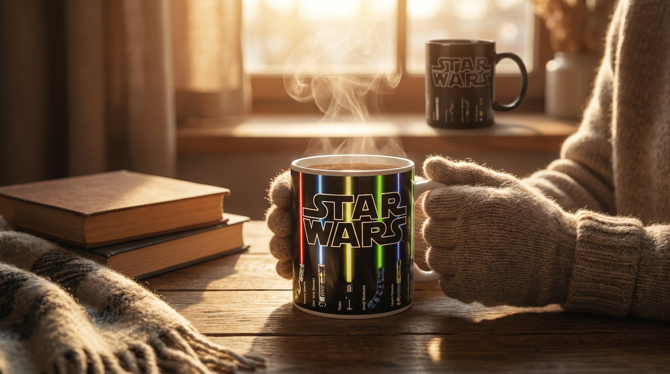 How does the Light Saber Mug color changing effect work?