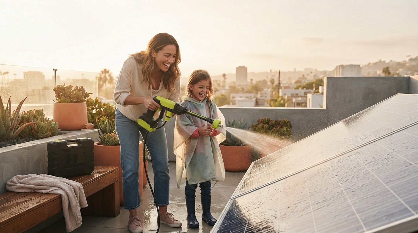 Cleaning Oily Solar Panels With Cordless Pressure Washers