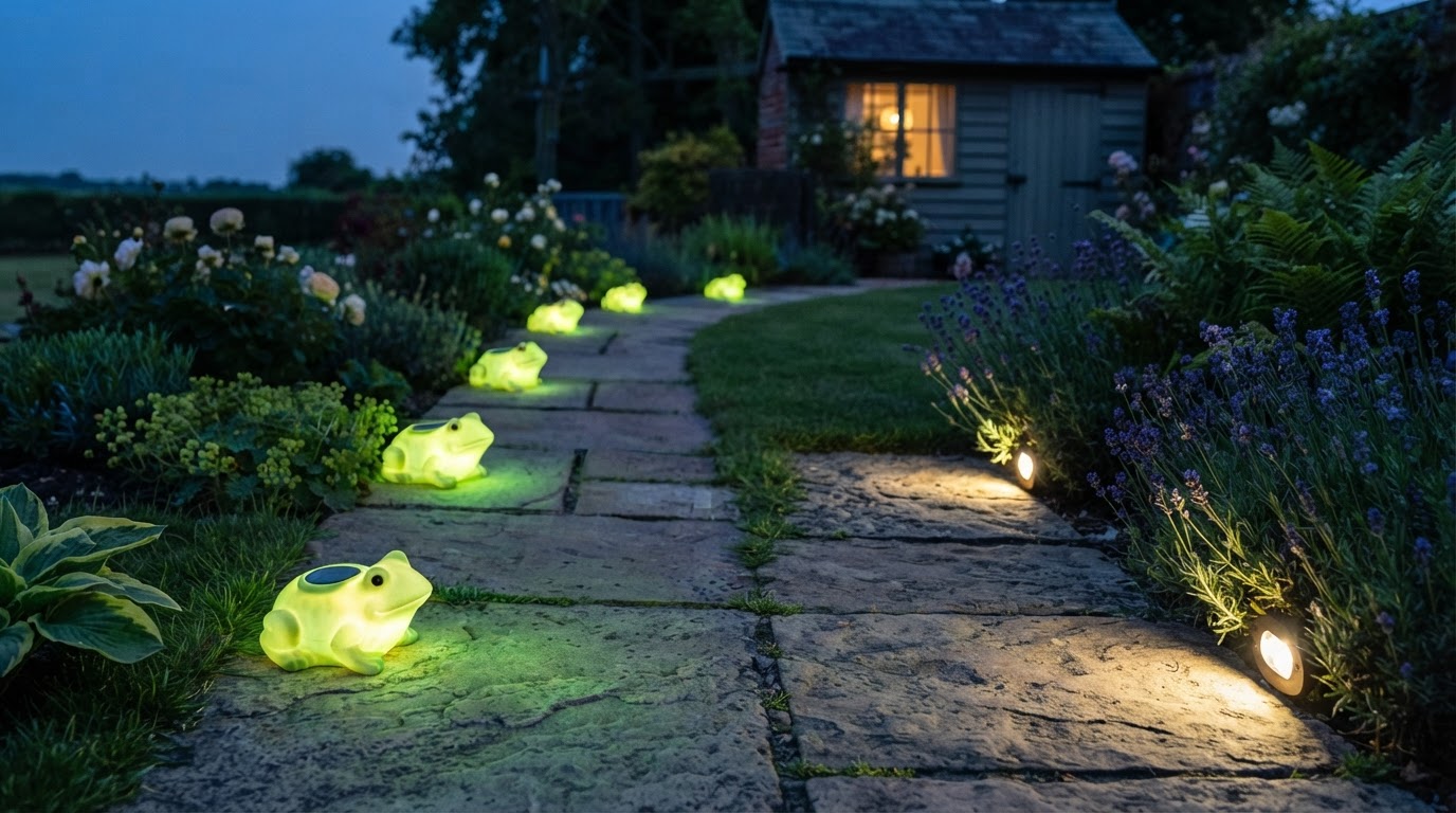How do solar garden frogs compare to wired lighting?
