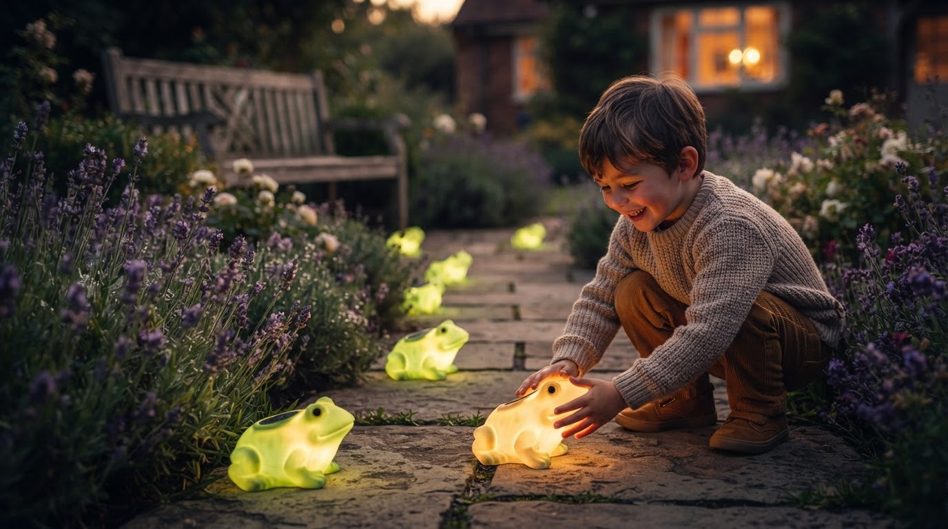 How do Solar Frog Lights stakes improve yard visibility?