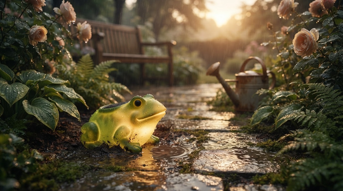 How do solar garden frogs handle extreme weather?