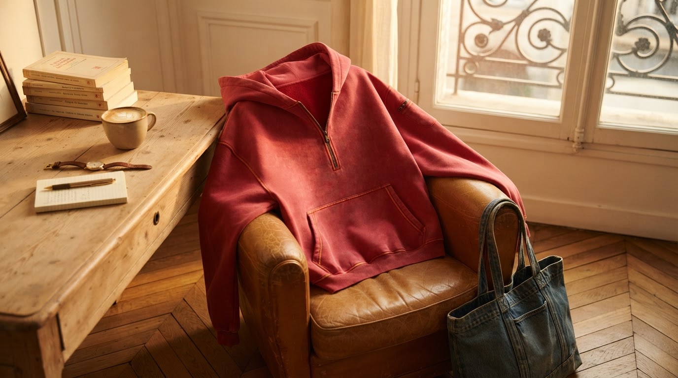 Vintage Design Half Zip Oversized Hoodie For Women Boxy Fit
