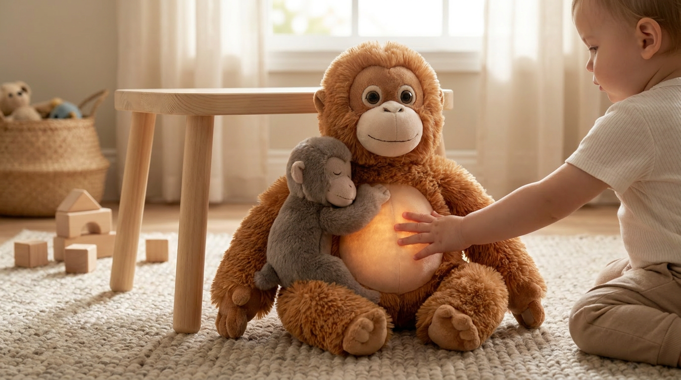 How do Mama Punch Monkey Plush Toy electronics work?