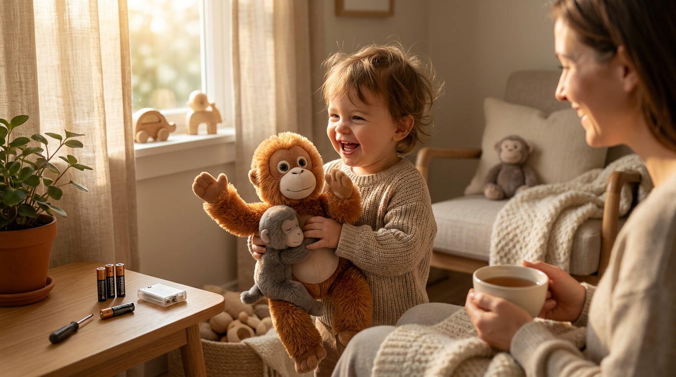 How do I change Mama Punch Monkey Plush Toy batteries?
