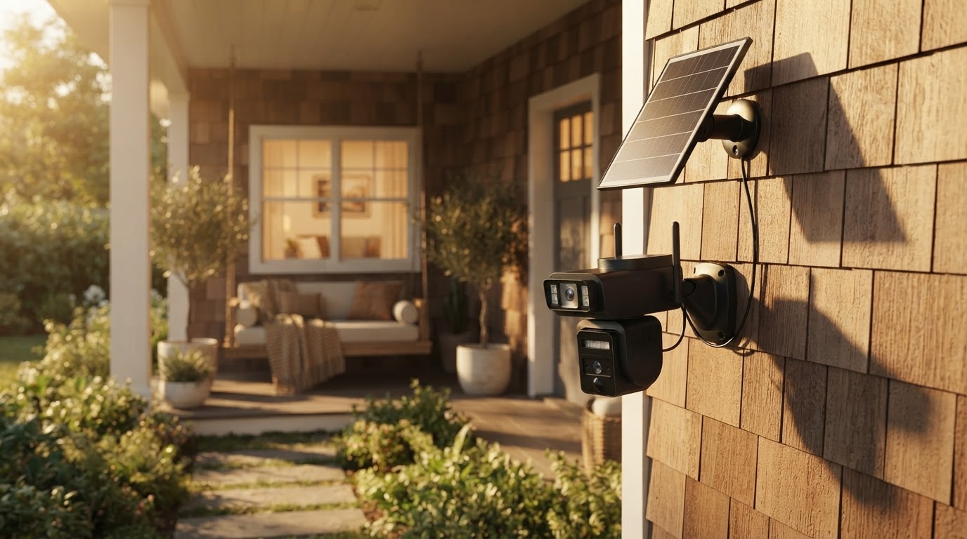 How does a wireless outdoor camera solar system work?