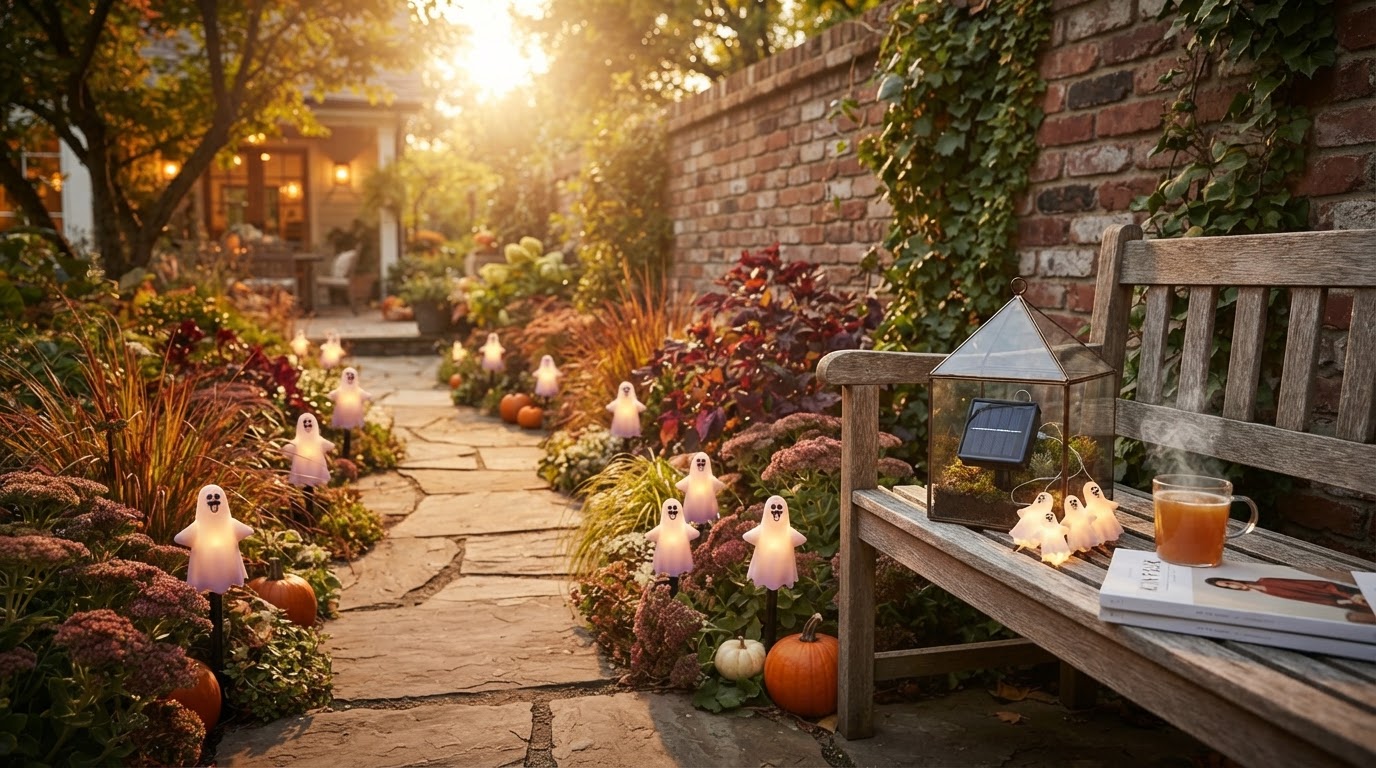 How does Solar Spooky Light work for outdoor decor?