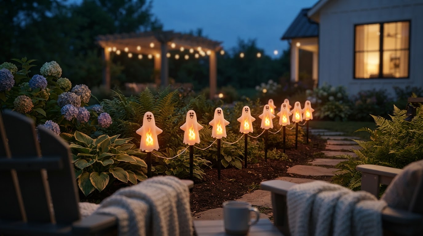 How do Solar Spooky Light torches mimic flickering flames?
