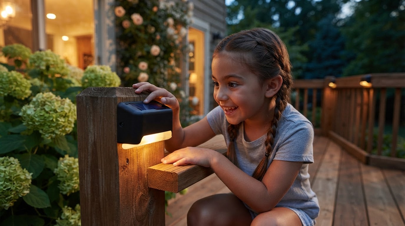 How do Solar Powered Deck Lights attach to railings?
