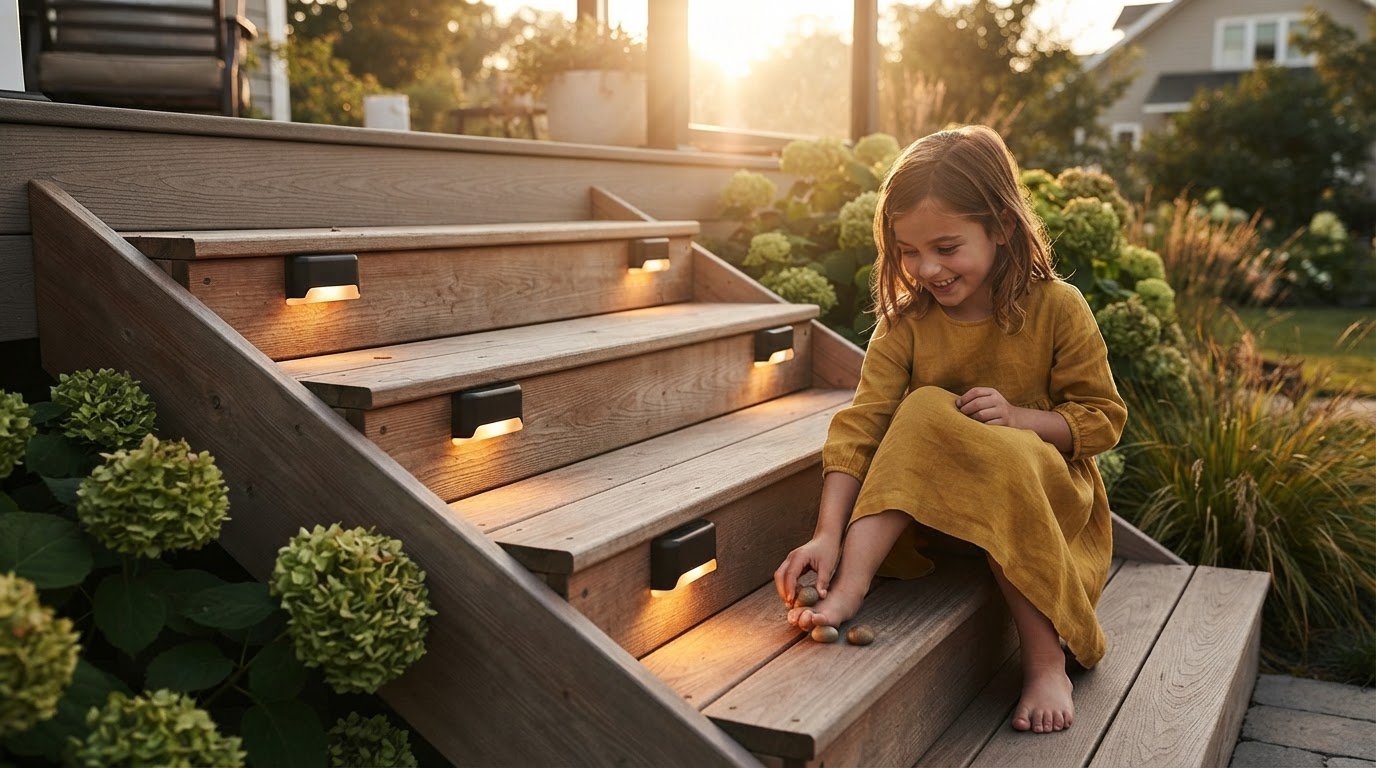 How do Solar Powered Deck Lights install on stairs?