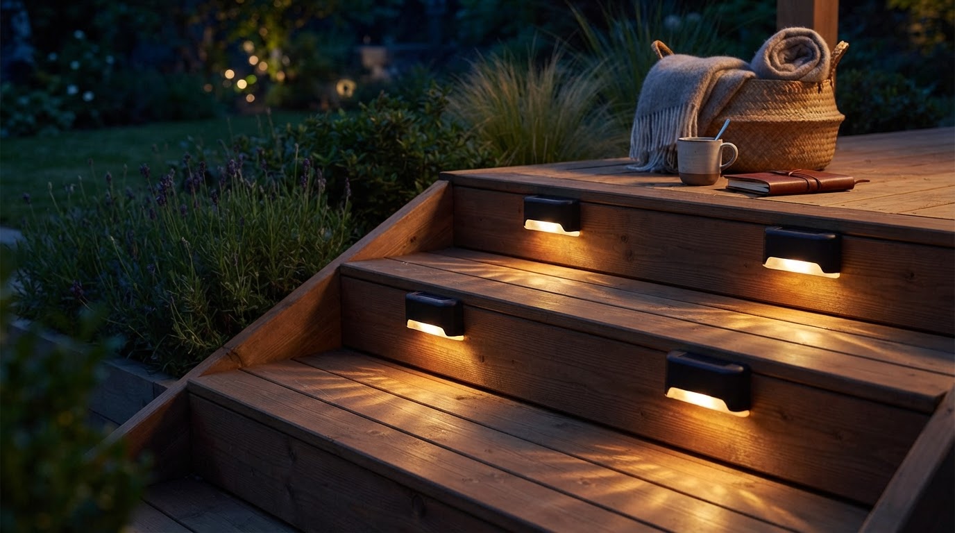 Solar Powered Deck Lights for Improving Dark Stair Safety