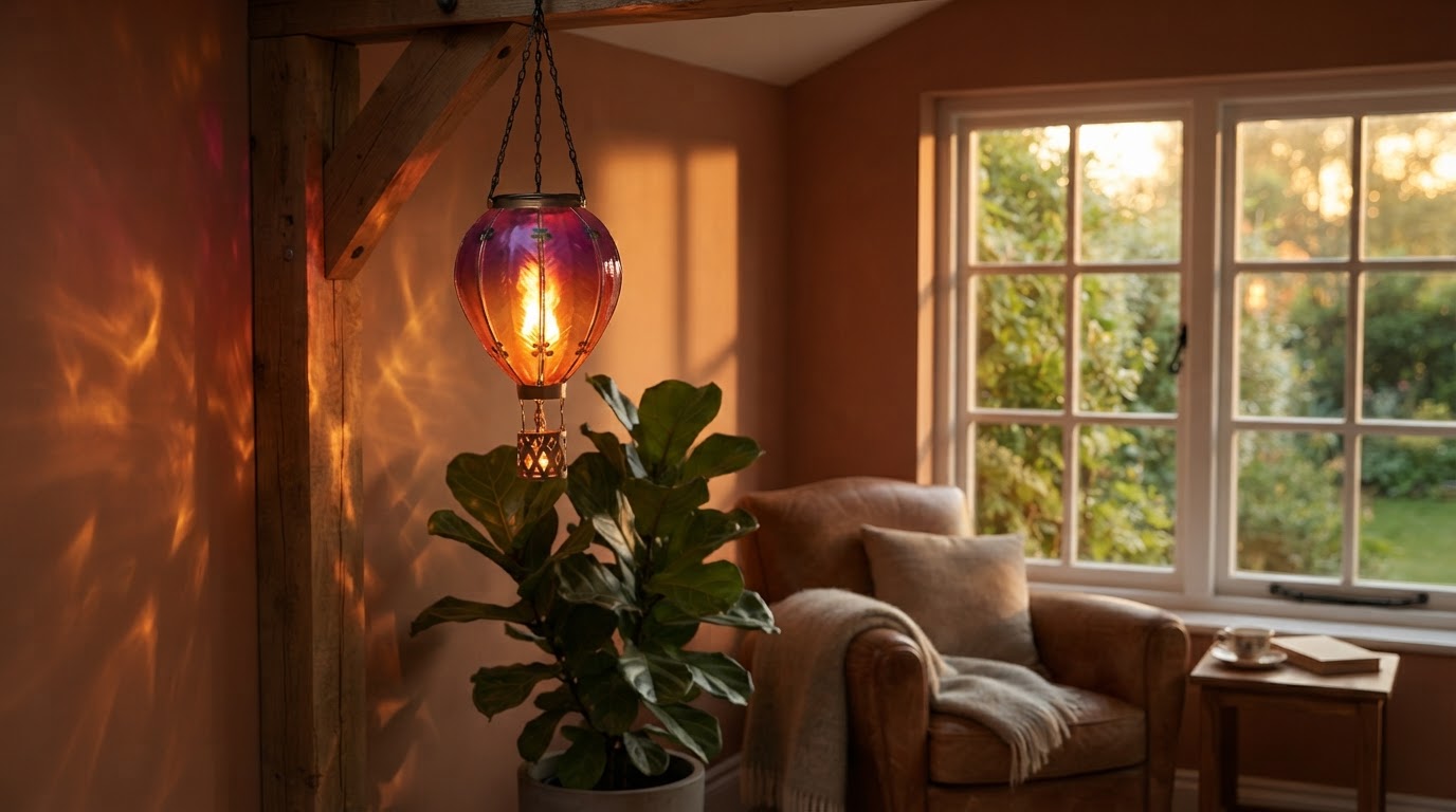 How does a Solar Balloon Lantern simulate a flame?