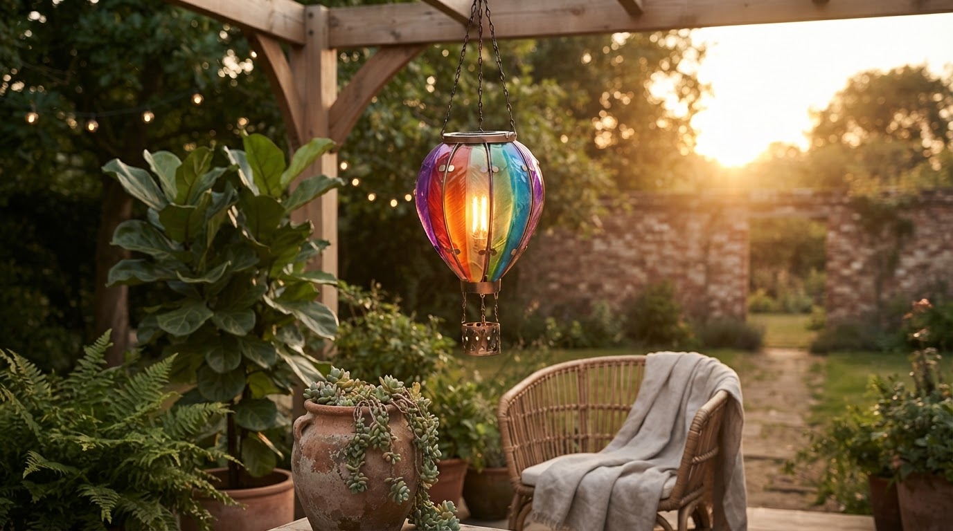 How does a Solar Balloon Lantern work for outdoor decor?