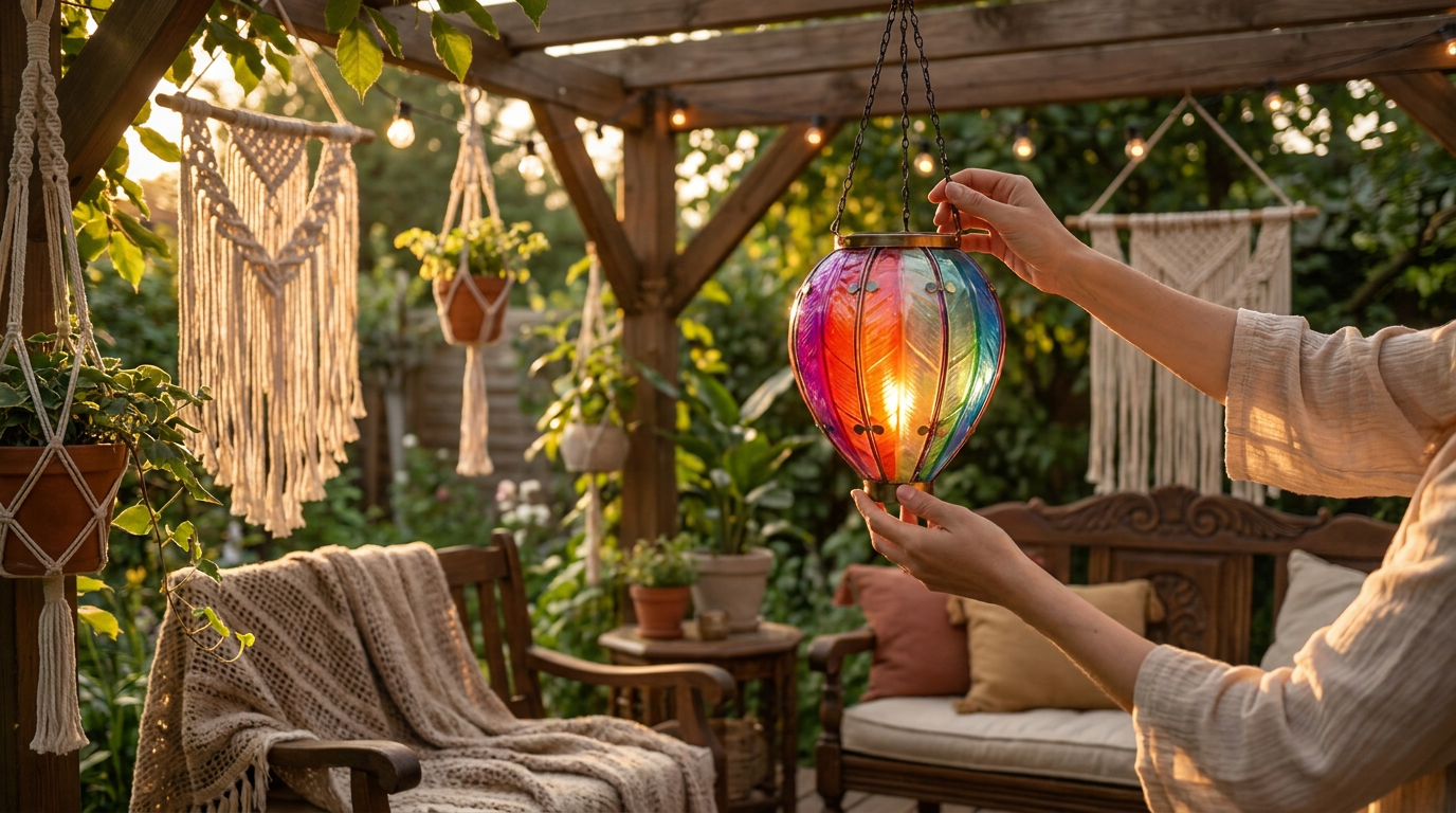 Solar Balloon Lantern Integration for Boho Garden Lighting