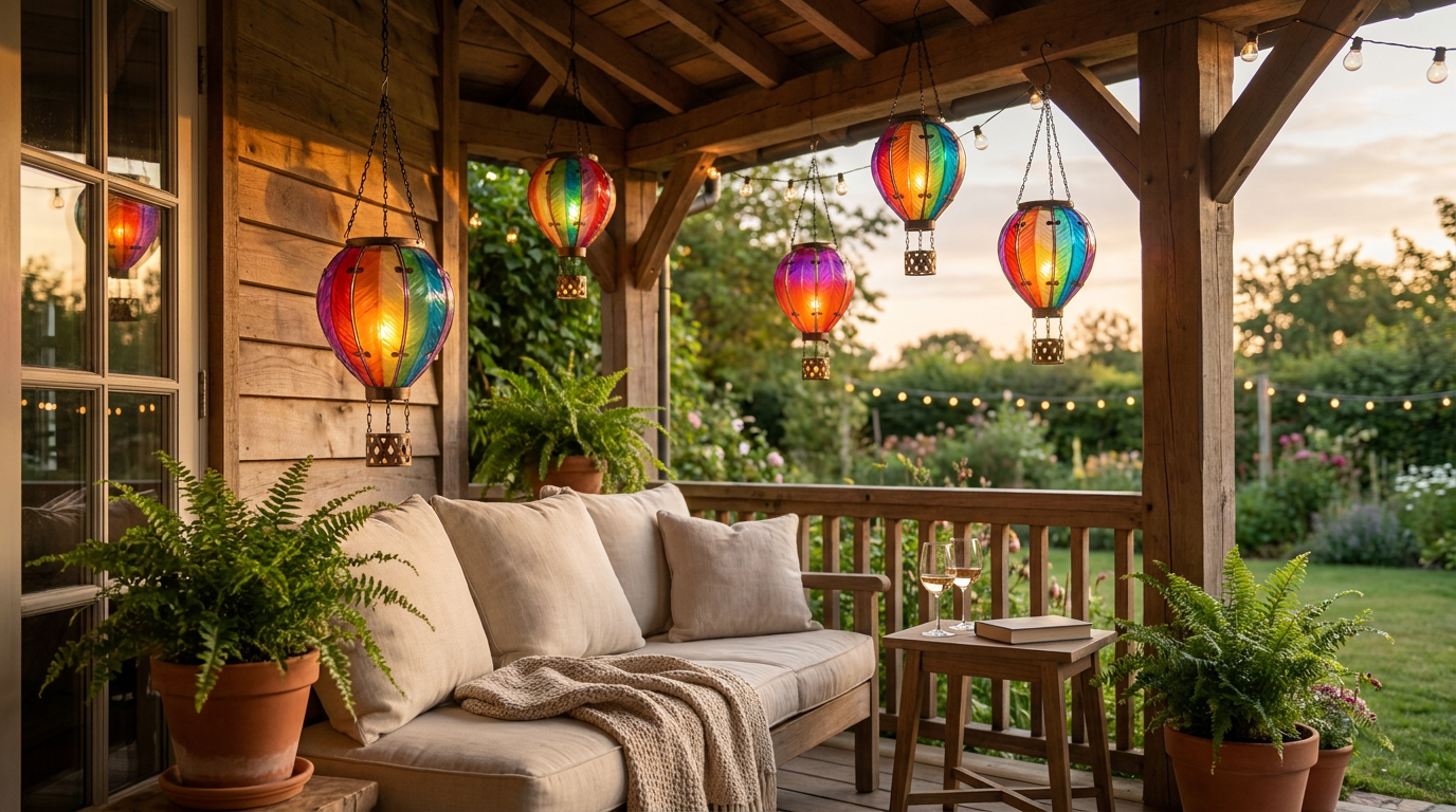 Summer Porch Decorating with Solar Balloon Lanterns