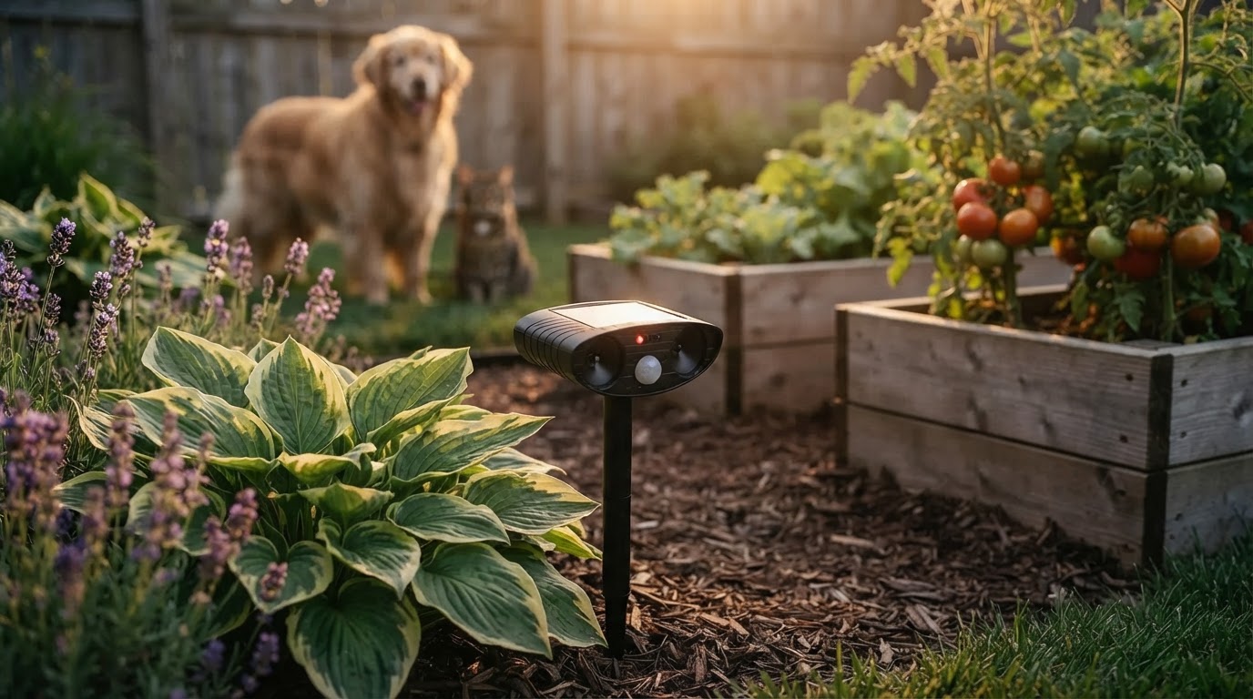 How does a solar powered motion sensor deterrent work?