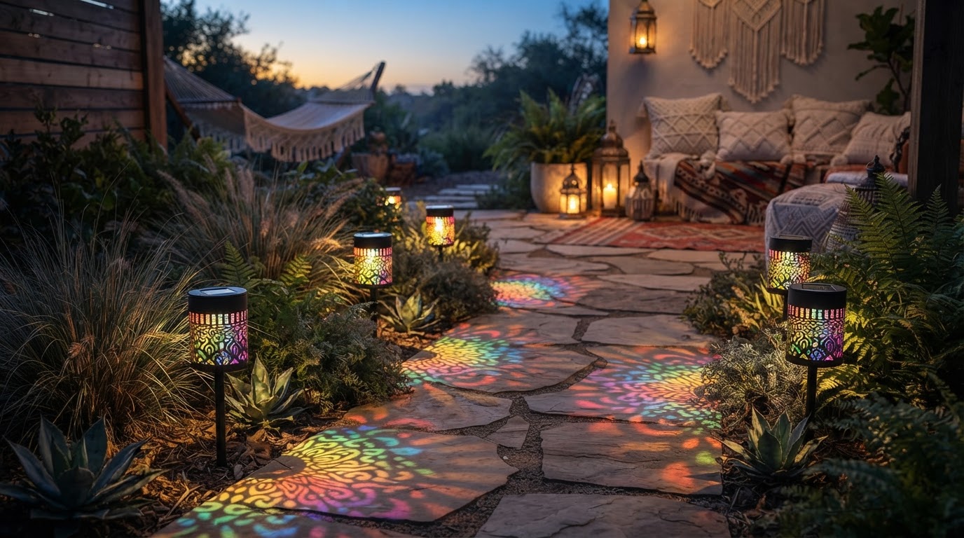 How do Solar Mandala Lights work for boho pathway lighting?