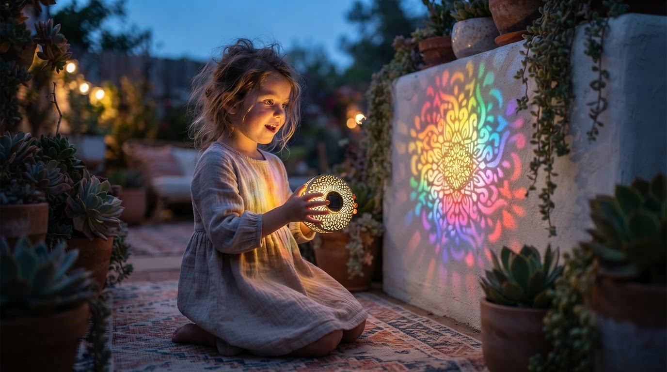 How do laser cut Solar Mandala Lights project patterns?