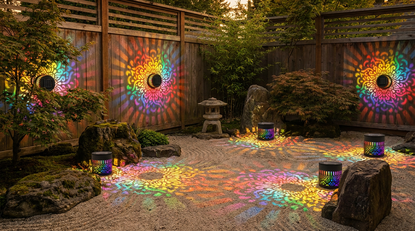How do Solar Mandala Lights enhance a zen garden?