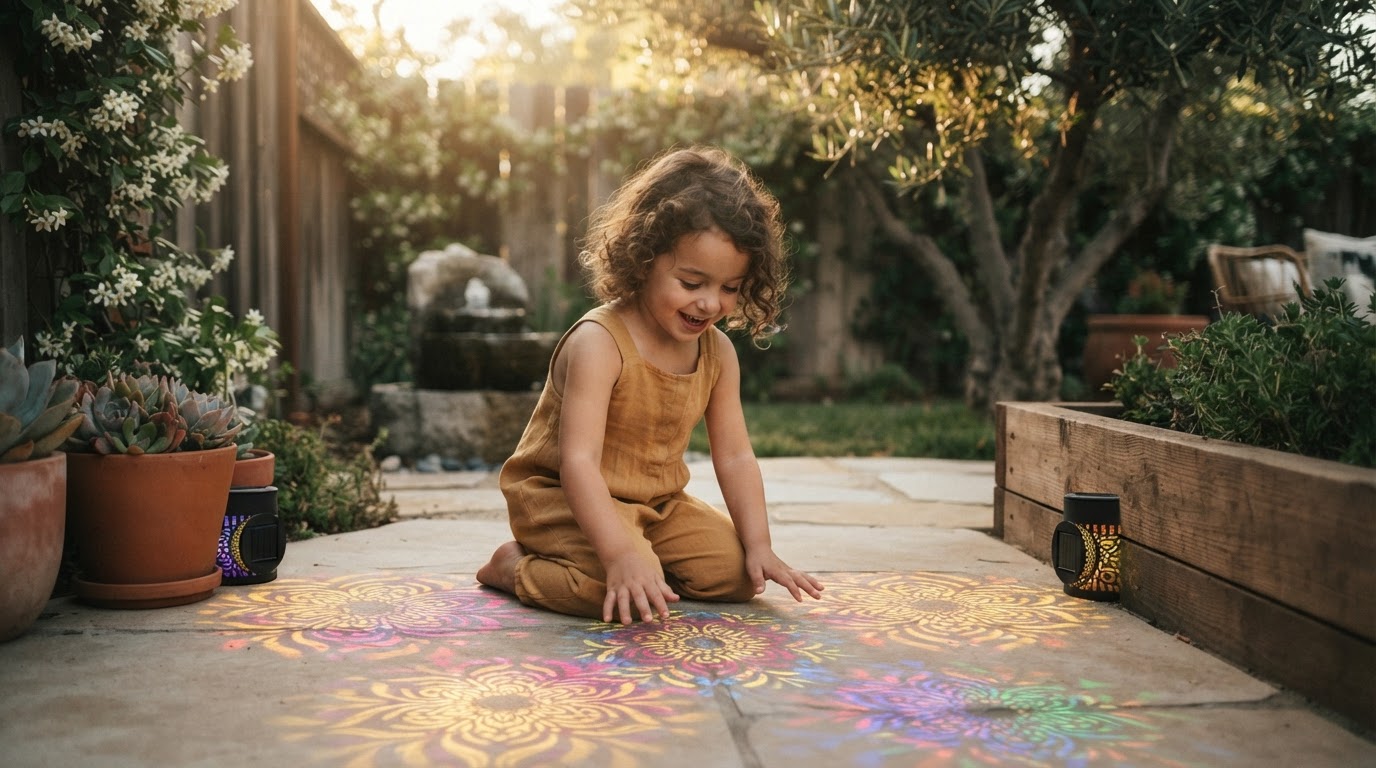 How do Solar Mandala Lights project patterns on walkways?