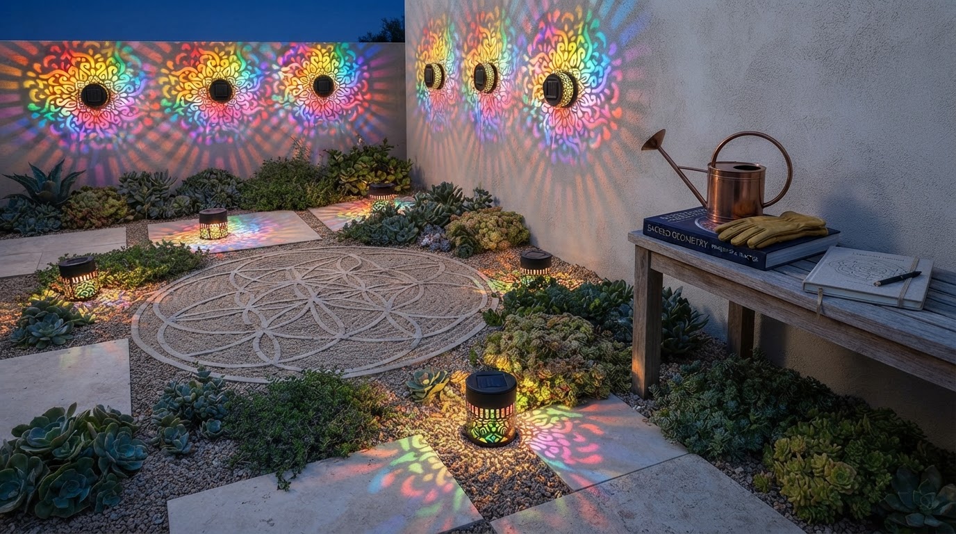 Integrating Solar Mandala Lights into Sacred Geometry Gardens