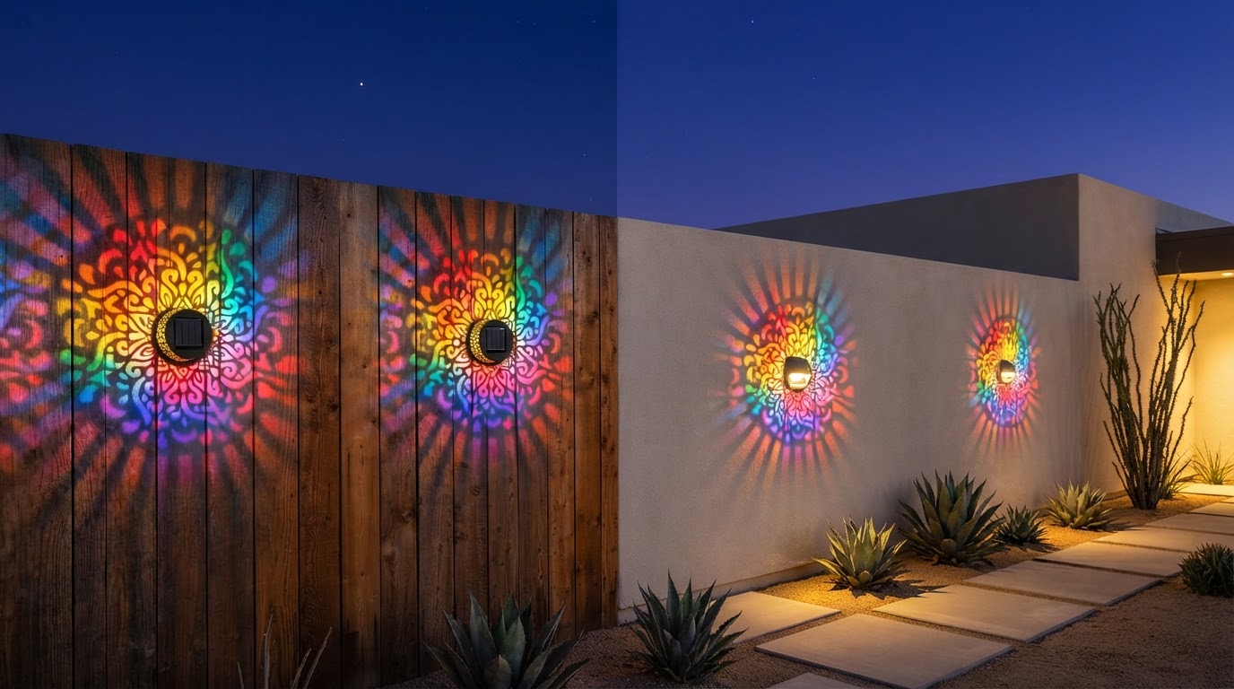 Solar Pattern Accent Lights vs. Low-Voltage Hardwired Lighting