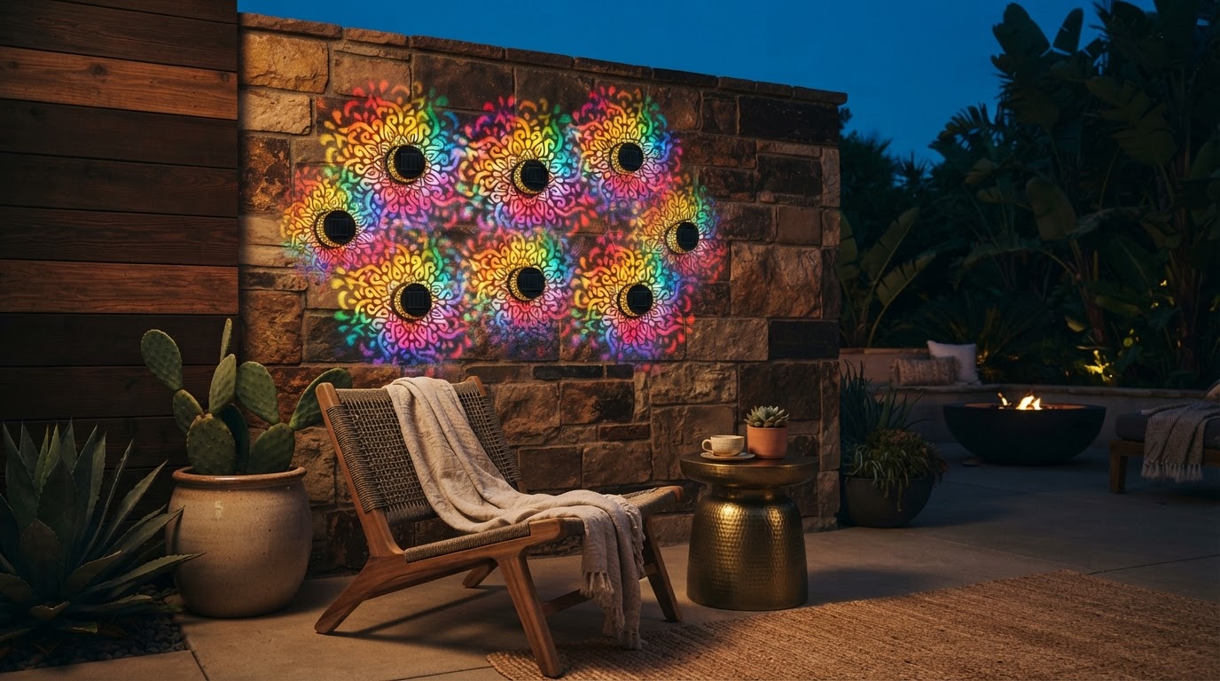 Transforming Dark Patio Walls with Solar Mandala Projection Lights