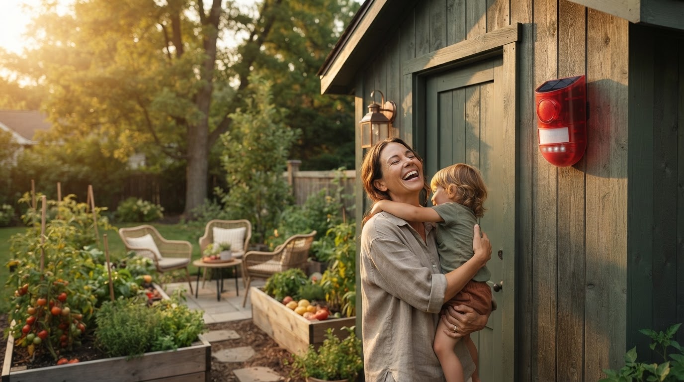 How do I install a Solar Motion Alarm on a backyard shed?