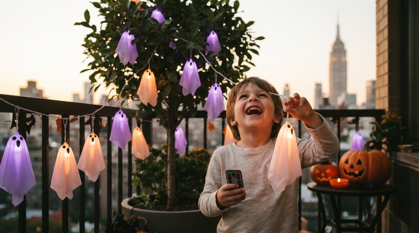 How do Spooky Strings Lights balance purple and orange?