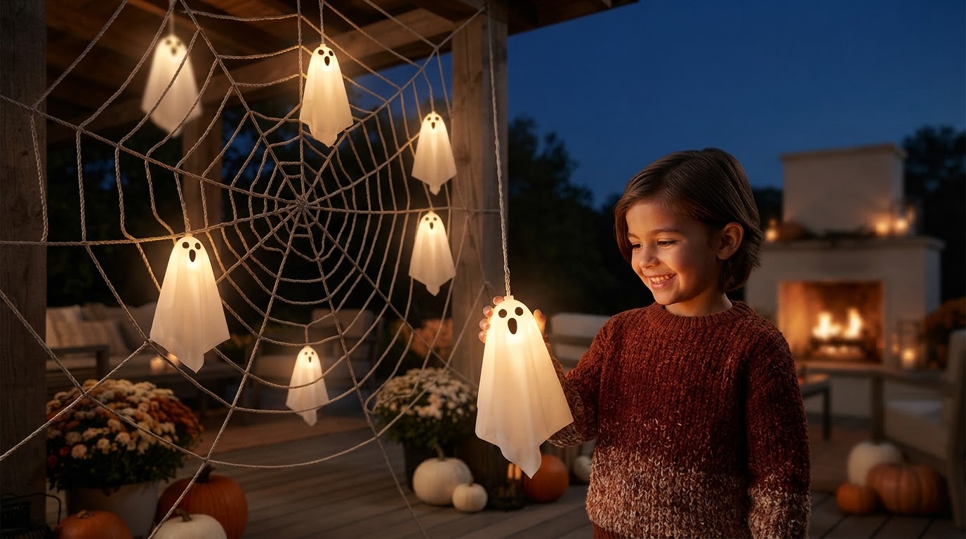 Installing Spooky Strings Lights in Outdoor Spider Webs