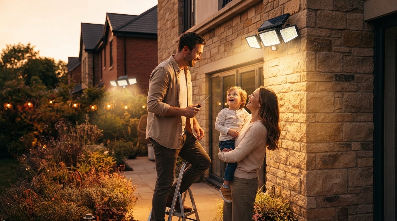 Solar Motion Sense Light Installation for Outdoor Security