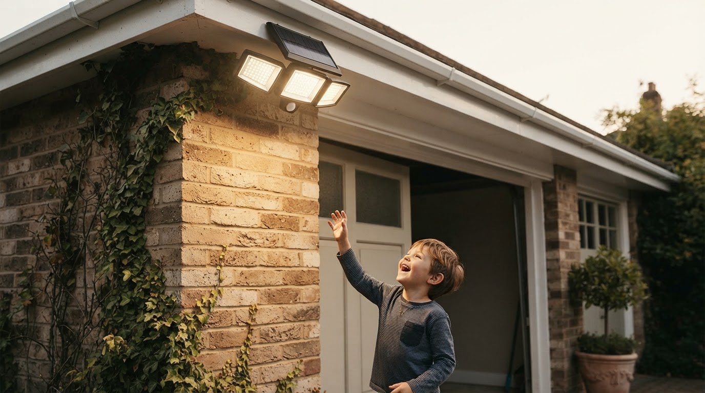 Solar Motion Sense Light Garage Eave Mounting Strategy