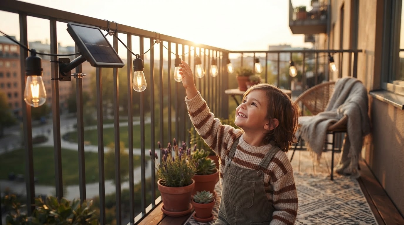 Installing Outdoor Solar String Lights on Balcony Railings