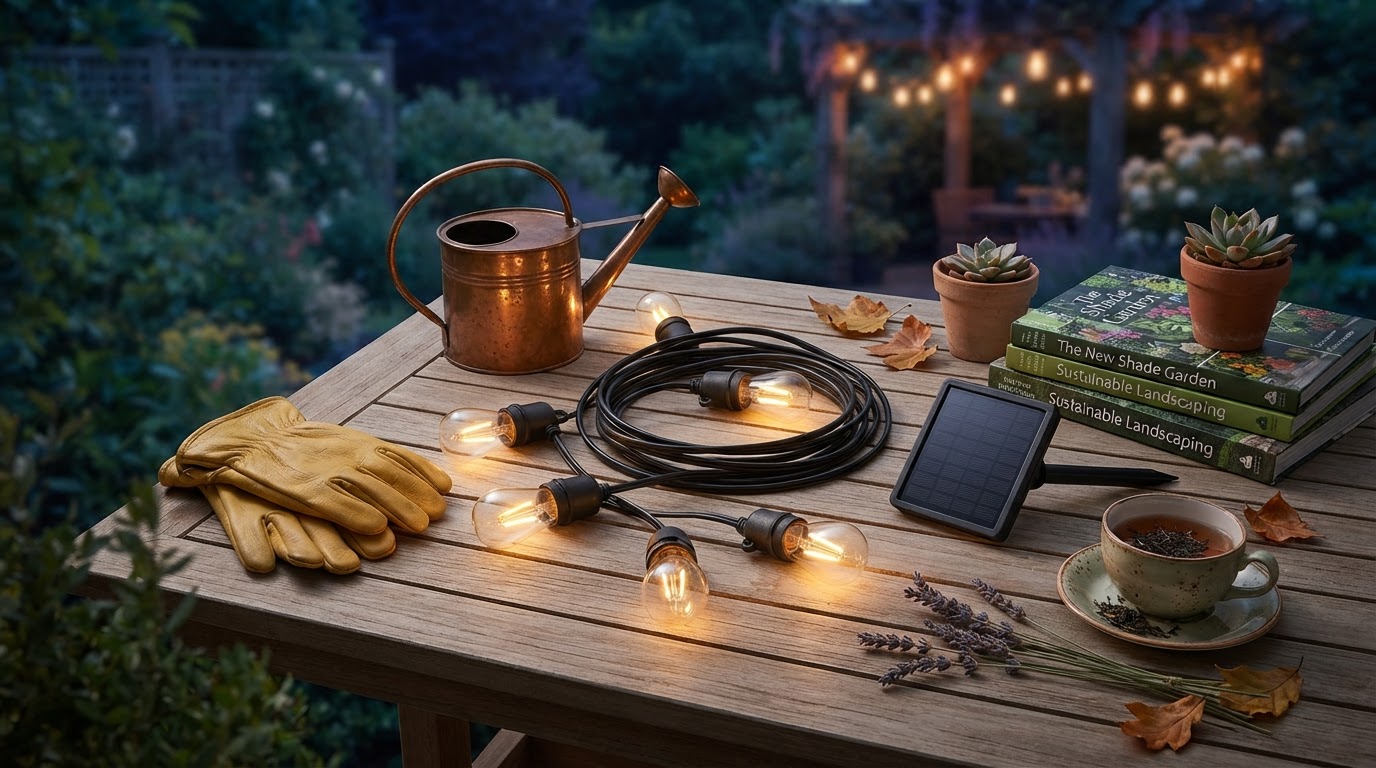 Garden Design with Outdoor Solar String Lights Edison Bulbs
